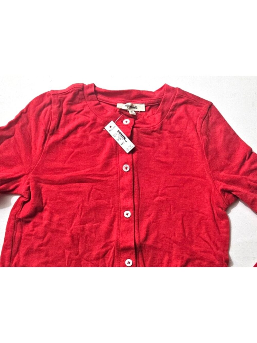 Madewell Wool-Blend Crewneck Cardigan Red Women's XS NT727 - Picture 3 of 5